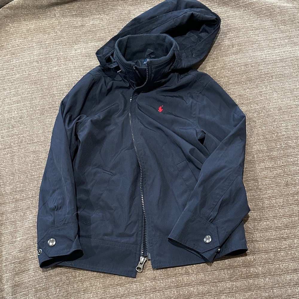 Navy Hooded Jacket with Red Logo